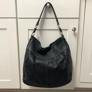 Fossil Black Leather Hobo Shoulder Tote Bag Purse Boho Studded Handbag Hippie